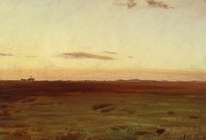 Näkymä niitylle ja dyyneille ilta-auringossa. tekijältä Michael Peter Ancher