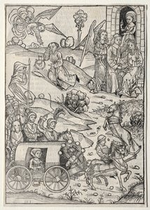 Der Schatzbehalter: Tobiaksen paluu Tobitille, Tobiaksen vaimon saapuminen..., 1491. tekijältä Michael Wolgemut