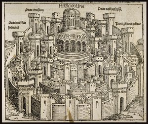 Jerusalem Schedels Chronicle of the World -kirjasta, noin 1493. tekijältä Michael Wolgemut