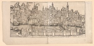 Nürnberg Chronicle: Topografinen näkymä Baselista, Sveitsistä, 1493. tekijältä Michael Wolgemut