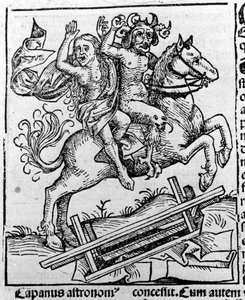 Paholainen ja noita menossa sapattia varten Hartmann Schedel Liber chronicarum Nürnberg 1493