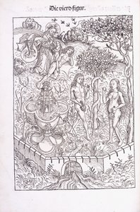 Aadam ja Eeva Eedenin puutarhassa, 1491 tekijältä Michael Wolgemuth