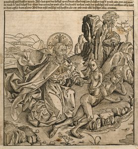 Isä Jumala loi Eevan Aadamin kylkiluusta, kuvitus Hartmann Schedelin (1440-1514) Nürnbergissä 1493 julkaistusta "Liber Chronicarumista"