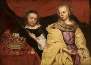 Kaksi tyttöä hahmona Saint Agnes ja Saint Dorothea, c. 1650. tekijältä Michaelina Wautier