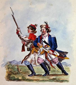 Puolan armeijan puvut vuoden 1700 jälkeen (värilitho) tekijältä Michal Stachowicz