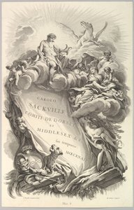 Etukappale Charles Sackvillen haudalle, Earl of Dorset Frontispiece for ..., ca. 1736.