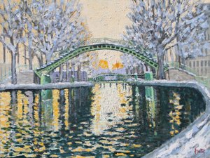 Canal Saint Martin en Hiver, 2003 (öljy kartongille) tekijältä Michel Bultet