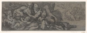 Faun met bacchante en putti tekijältä Michel Dorigny (attributed to)