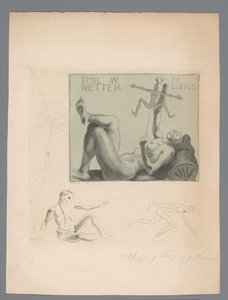 Ex libris Emil W. Netteriltä tekijältä Michel Fingesten (signed by artist)