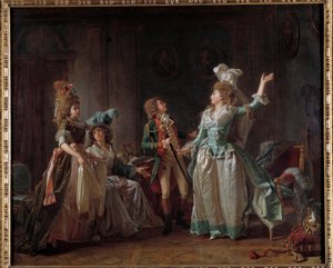 Michel Garnierin (1753-1819) maalaus Lohikäärmeen lähtö. 1780 Koko 0,54 x 0,65 m. Pariisi, Musee Carnavalet