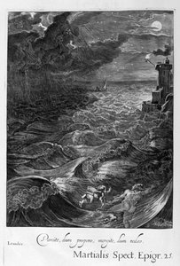 Leander ui Hellespontin yli tavatakseen rakastajatar sankarinsa, 1655 tekijältä Michel de Marolles