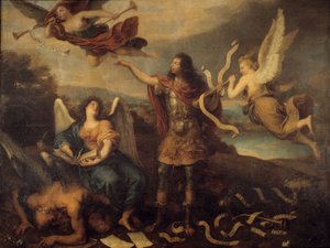 Katumus. Allegoria Bourbon-Conden prinssi Ludvig II:lle (Bourbon Conde), joka tunnetaan nimellä Grand Conde (1621-1686). Kornelius Nuoren maalaus (1642-1708)