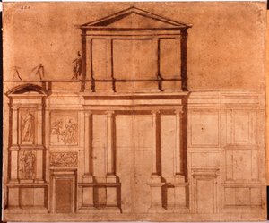 Piirustus San Lorenzon julkisivusta tekijältä Michelangelo (after) Buonarroti