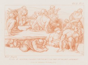 Tutkimus useista hahmoista Viimeisen tuomion alaosassa (etsaus) tekijältä Michelangelo (after) Buonarroti