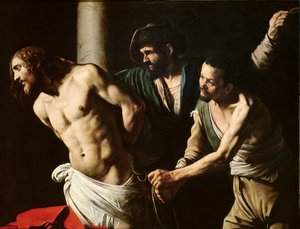 The Flagellation of Christ, n. 1605-1607 (öljy kankaalle) tekijältä Michelangelo (attr. to) Caravaggio