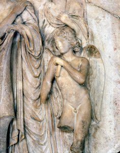 Enkeli, Venetsian marmori, 1500-luvun alku. Hautajaiset, yksityiskohdat, Louvre-museo. Veistos Michelangelo Buonarroti dit Michel Ange (Michelangelo tai Michelangelo tekijältä Michelangelo Buonarroti