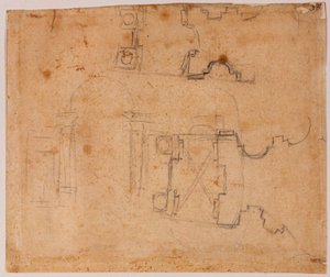 San Giovanni dei Fiorentinin arkkitehtoniset korkeus- ja pohjapiirrokset tekijältä Michelangelo Buonarroti
