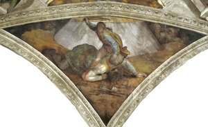 Daavidin ja Goljatin Sikstuksen kappelin katto Vatikaanissa, 1508-1512. tekijältä Michelangelo Buonarroti