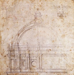 Suunnittelupiirustukset Vatikaanin Pietarinkirkon kupoliin, suunnittelija Michelangelo (1475-1564), Italia