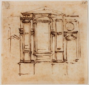 Suunnitelma San Lorenzon kuoron Medici-pappien seinähautoja varten. tekijältä Michelangelo Buonarroti