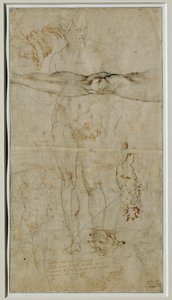 Erilaisia hahmoja koskevia tutkimuksia, Petrarcan sonettiin perustuva kirjoitus, noin 1506 ... tekijältä Michelangelo Buonarroti
