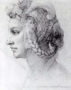 Naisen ihannepää, n.1525-28 (mustaliitu paperille). tekijältä Michelangelo Buonarroti