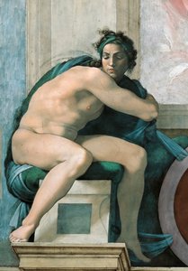 Ignudo Sikstuksen kappelin katto Vatikaanissa, 1508-1512. tekijältä Michelangelo Buonarroti