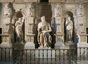Italia, Rooma, Pyhän Pietarin, Raakelin, Mooseksen ja Lean basilika, yksityiskohta Julius II:n haudasta, noin vuodelta 1515, kirjoittanut Michelangelo (1475-1564) tekijältä Michelangelo Buonarroti