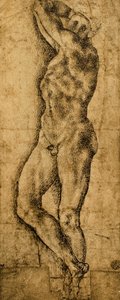 Mies alaston; piirustus Michelangelo. Louvre, Pariisi