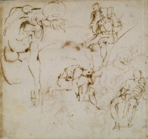 Sivu luonnoskirjasta, c1490-1560 tekijältä Michelangelo Buonarroti