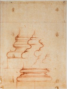 Uuden sakastin pylväsjalustat, käsinkirjoitetut merkinnät. tekijältä Michelangelo Buonarroti