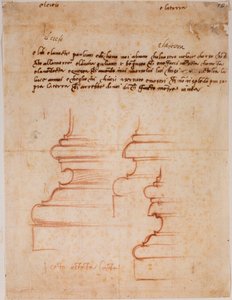 Uuden sakastin pylväsjalustat, käsinkirjoitetut merkinnät. tekijältä Michelangelo Buonarroti