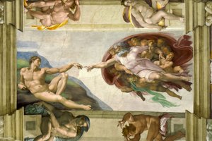 Sikstuksen kappelin katto (1508-12): Aadamin luominen tekijältä Michelangelo Buonarroti