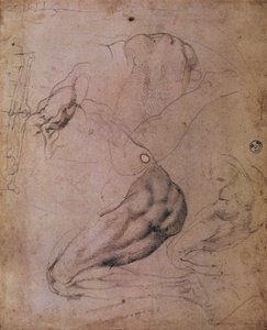 Sikstuksen kappelin katto (1508-12): luonnoksia Eevan hahmosta Alkusyntikohtauksesta (hiili paperilla) tekijältä Michelangelo Buonarroti
