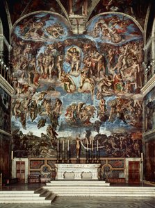 Sikstuksen kappeli, jossa on viimeisen tuomion taulu (fresko). tekijältä Michelangelo Buonarroti