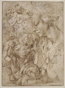 Tutkimuksia pyhälle perheelle, jossa Johannes Kastaja lapsena, 1505 tekijältä Michelangelo Buonarroti