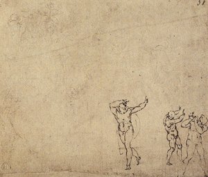 Tutkimus alastonhahmoista: Michelangelon piirustus. Casa Buonarroti, Firenze tekijältä Michelangelo Buonarroti