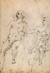 Joidenkin alastonhahmojen tutkiminen; piirustus Michelangelo. Louvre, Pariisi tekijältä Michelangelo Buonarroti