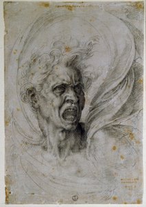 Huutavan miehen pään tutkiminen. Michelangelo Buonarrotin piirros, joka tunnetaan nimellä Michel Ange tai Michelangelo tai Michelangelo (1475-1564). Firenze, Uffizi-museo (Firenze, Uffizin grafiikka- ja piirustusosasto). tekijältä Michelangelo Buonarroti
