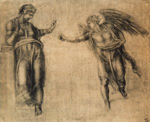 Marian ilmestys, Michelangelon piirustus. Piirustus- ja grafiikkakaappi, Uffizi-galleria, Firenze tekijältä Michelangelo Buonarroti