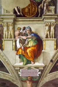Delphic Sibyl Sikstuksen kappelin katto Vatikaanissa, 1508-1512 tekijältä Michelangelo Buonarroti