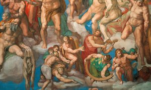 Viimeisen tuomion fresko Sikstuksen kappelista Vatikaanissa, 1536-1541. tekijältä Michelangelo Buonarroti