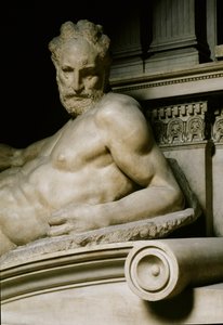 Twilight-allegoria. Mediciksen Laurent II:n hauta. Marmoriveistos 1531 tekijältä Michelangelo Buonarroti