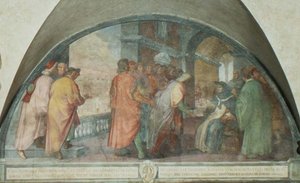 St. Antoninus perustaa Good Men Companyn San Martinoon, lunette (fresko) tekijältä Michelangelo Cinganelli