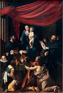 Madonna Rosaryssa (öljy kankaalle tekijältä Michelangelo Merisi da Caravaggio