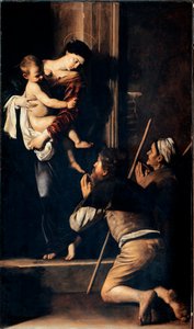 Madonna dei pellegrini tunnetaan myös nimellä Madonna of Loreto (Madonna des Pelerins tai Madonna de Lorette). Michelangelo Merisin maalaus dit Il Caravaggio (The Caravaggio) (1571-1610) 1603-1605 Koko 260x150 cm Rooma, Church of Sant 
