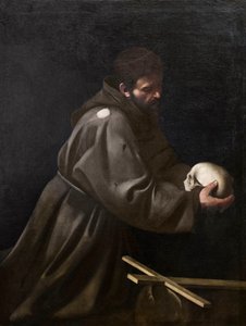 Pyhä Franciscus meditaatiossa tekijältä Michelangelo Merisi da Caravaggio