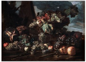 "Asetelma viinirypäleillä", 1600-luku. tekijältä Michelangelo Pace del Campidoglio