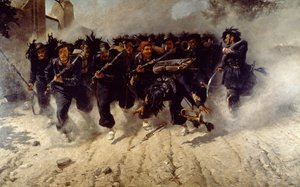 Bersaglieri Charge Porta Piassa, kirjoittanut Michele Cammarano (1835-1920), öljy kankaalle, 290x472 cm