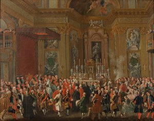 "Ferdinand IV vannoo virkavalansa Napolin kuninkaana". tekijältä Michele Foschini